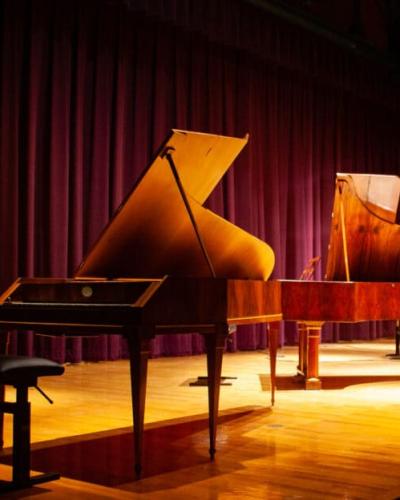 Pianos during Gala concert in Barnes Hall