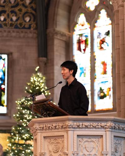 Speaker in Sage Chapel